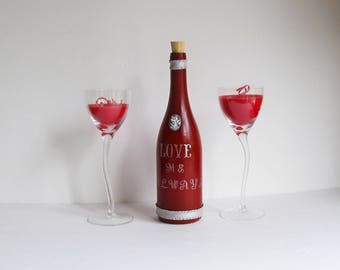 Love Me Always Wine Bottle Set, Wine Gift Set, Wine Bottle Decor, Red Wine Bottle, Candle Gift Set, Sangria Candle, Crystal Wine Glass
