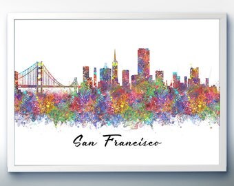 San Francisco Skyline Watercolor Art Poster Print - Wall Decor - Watercolor Painting - Illustration -Home Decor-Office Decor - Kitchen Decor