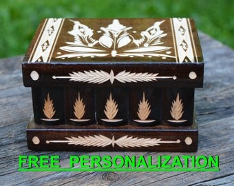 Necklace jewelry box mirror, girls jewelry box small gift, secret stash box. personalized SECRET BOX with lock compartment, Puzzle Box