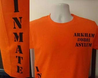 Orange Arkham Asylum Prison Inmate Tshirt, Batman, The Joker Tshirt, Custom Tshirt, Geek Tshirt, Geek Gift, Fancy Dress, Cosplay Tshirt