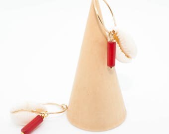 Boucles d'oreilles mini créoles Zoé boho summer été coquillage cauri minimaliste
