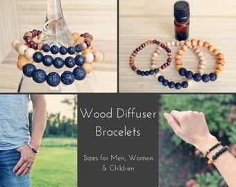 Wood and Lava Diffuser Bracelet- Adult & Child Sizes- Essential Oil Bracelet- Kids Diffuser Bracelet- Lava Bracelet- Aromatherapy