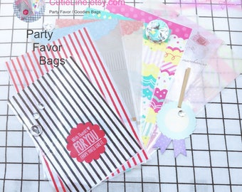 Kawaii Gift Goodies Bags with 4.5" Gold Twist Ties - 8 Designs -Candy Gift Bags/Goodies Bags/Wedding Party Favor Bags/Treat Bag