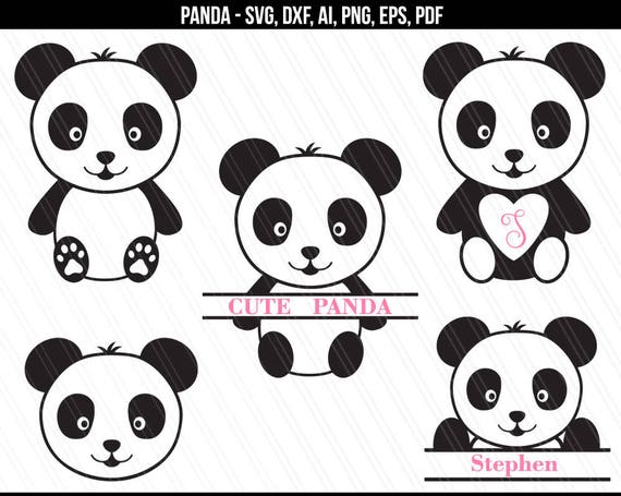 Panda SVG Baby panda svg Panda monogram svg dxf cut files