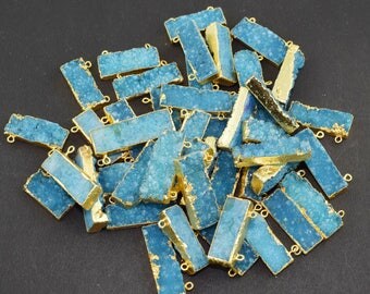 50% Off Sale AAA Natural Aqua Blue Druzy Connector Pendant Drusy Druzzy Slice 24k Gold Electroplated Double Bail Connector Pendant LE968