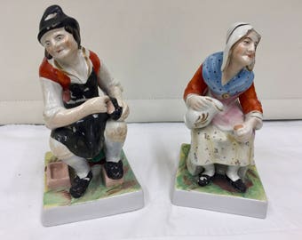Antique Pr Staffordshire Figurines Cobbler and Wife