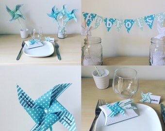 Pack deco blue & green water mill