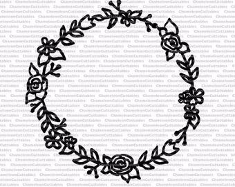 hand drawn floral wreath, SVG file, circle, monogram, silhouette, vector, design, flowers, leaves, monogrammed, drawing, flourishes, laurel