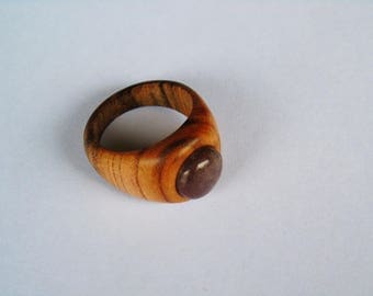 Wooden ring with apricot with purple stone of the Valley of the Mosel Germany