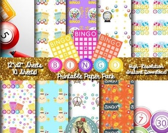 BINGO Gifts, Bingo Cards, Bingo Balls, Bingo Chips, Bingo Bag, Scrapbook Paper, Digital Paper Pack, Commercial Use, Instant Download