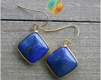 SALE!Lapis Lazuli Earrings, Gemstone Earrings, Blue Crystal Earrings, Genuine Lapis Lazuli Jewelry, Square Earrings,square drop earrings