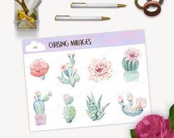 D109 | Pastel watercolour succulents sticker | succulents bullet journal stickers | watercolour cactus sticker | watercolour plant sticker
