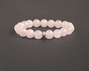 Meditation yoga bracelet Rose quartz yoga bracelet Pink stretch bracelet Wrist mala beads Sterling silver bead Rose quartz chakra jewelry