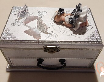 Gray and white baby music box girl - the heart of the arts