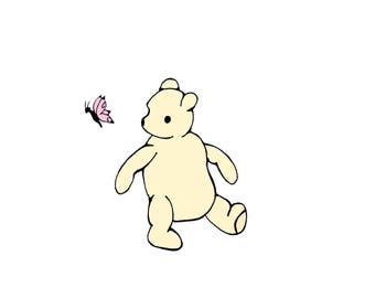 Teddy and Friend | Simple Minimal Colour Black and White Bear Children Art Sketch Painting, Fine Art, Wall Art, Home Decor Print