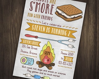 Camping Birthday Invitation, Camping Birthday Party Invitation, Camping Invitation, S'more Party, Birthday Invitation, Bonfire Invitation