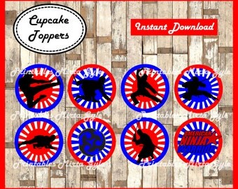 American Ninja Warrior cupcakes toppers, printable American Ninja Warrior party toppers, American Ninja Warrior cupcakes toppers