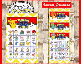 Pokemon Bingo 10 Cards, printable Pokemon Bingo game, Pokemon printable bingo cards instant download