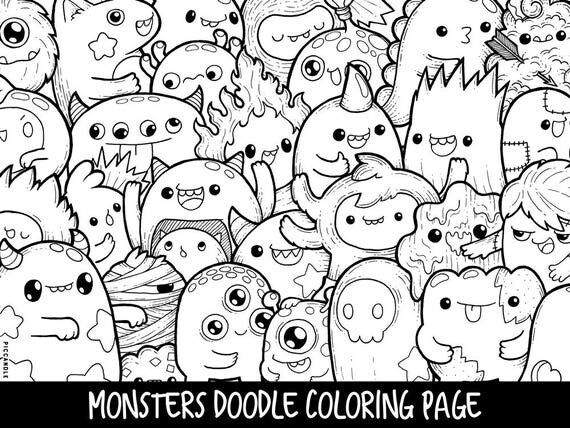 monsters doodle coloring page printable cutekawaii coloring page for kids and adults - Kawaii Coloring Pages monsters doodle coloring page printable cutekawaii coloring page for kids and adults - Kawaii Coloring Pages