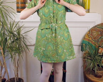 Eleanore Vintage c. 1960’s Psychedelic Swirl Mini Shift Dress Go Go Dagger Collar Mod