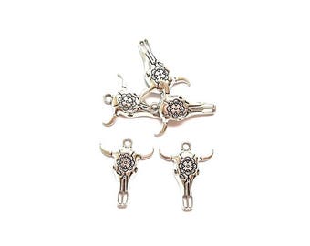 10 pendants style Bohemian flower antiqued silver ox
