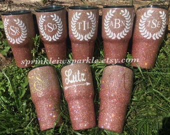 Rose Gold ombre Yeti/Rose Gold ombre tumbler/Rose gold Yeti/Glitter Yeti/Glitter Ozark/Glitter RTIC/Glitter Mug/Glitter dipped Yeti/Ombre