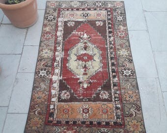 Vintage Turkish rug, Earth tones, Boho rug, Home living, Home decor, Fine art, Area rug, Organic, Distressed rug,87xx151 cm//2.8x4.9 feet