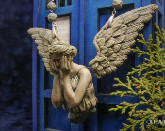 Necklace, Weeping Angel, Polymer Clay, Doctor Who Fan Art, Big Jewelry, OOAK Bijouterie, Collection Sculpture, Angel Figure