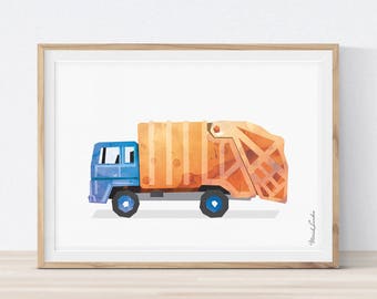 Garbage Truck Wall Art, Garbage Truck Decor, Toddlers Prints, Garbage Truck Birthday, Transportation Wall Art, Big Boy Room Decor, Printable