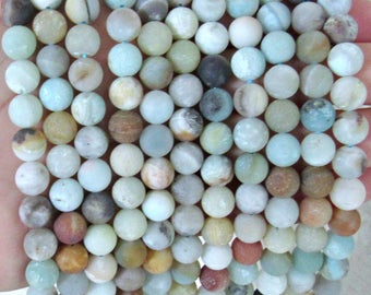 8mm Amazonite beads, full strand, Frosted amazonite beads, Matte amazonite beads, amazonite beads, multicolor amazonite, jewelry supplies