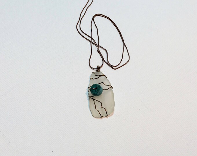 Boho Girlfriend gift Pendant Necklace Cute gift Wire wrapped Beach Glass Necklace