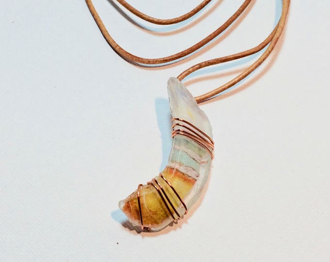 Large Beach Glass pendant - Wire Wrap Beach Scene Beach Glass -Lake Michigan - copper artist wire