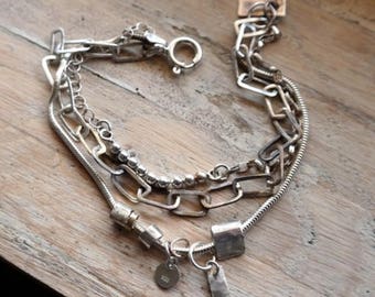 Sterling Silver Bracelet, Raw Bracelet, Raw Silver, Multi strand Bracelet Silver Chain