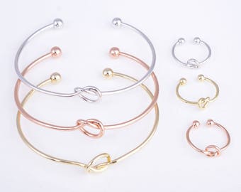 Gold/rose gold/silver knot bracelet, knot bracelet, bridesmaid bracelet, tie the knot bracelet, love knot bracelet, knot bangle bracelet