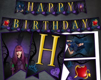 Descendants Banner, Descendants Birthday Banner, Descendants Party, Descendants Printables, Mal and Evie Banner, Descendants Printables