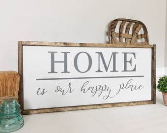 Home Is Our Happy Place Sign, Our Happy Place Sign, Home Sign, Happy Place, Living Room Decor, Entryway Decor, Gift for Mom, Farmhouse Decor