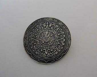 Vintage Sterling Silver Mexican Calendar Medallion Brooch and Pendant