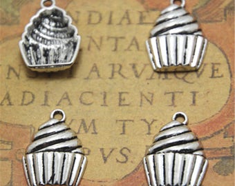 20pcs cup cake Charms silver tone cup cake Charms pendant 15x20x4mm ASD2538