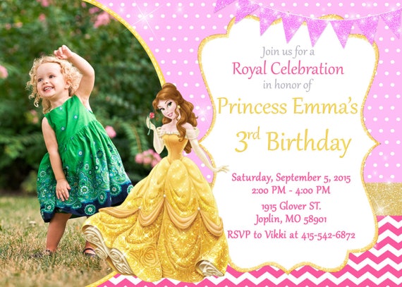 Princess Belle Invitation Birthday Princess Belle Party