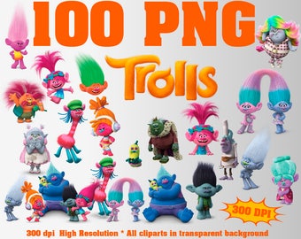 Trolls Clipart | 100 PNG 300 Dpi | Poppy DJ Suki Fuzzbert Satin & Chenille Diamond Biggie Cooper Creek Peppy Gristle Bridget Prince Gristle