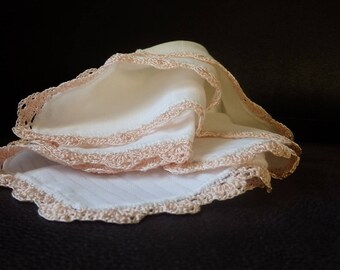 White & Pink Burp Crocheted Edge Cloths