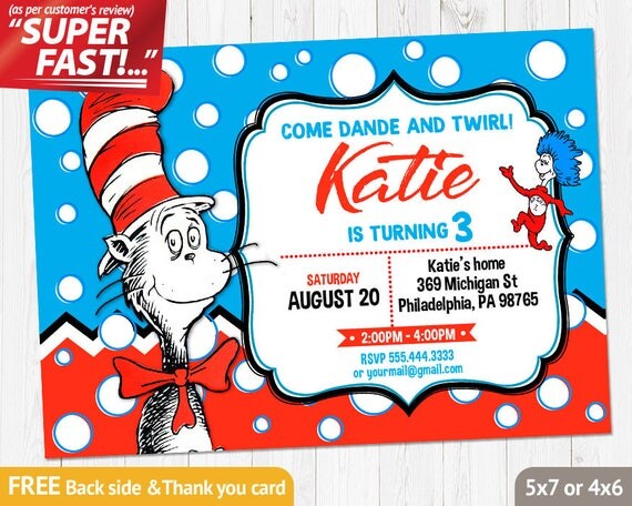 Cat in the Hat Invitation PRINTABLE Cat in the Hat Birthday