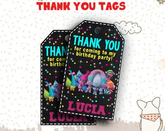 Trolls Thank You Tags, Trolls Tags, Trolls Birthday, Trolls Party, Trolls Party Favors, Trolls Party Printables, Trolls Printables