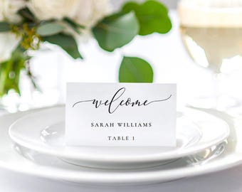Wedding Place Card Template, Printable Place Cards, Wedding Table Numbers, Calligraphy Wedding Place Cards PDF Template Instant Download