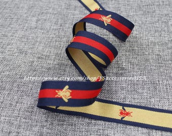 Red Navy Blue 0.9'' Ribbon Bee Ribbon Striped Ribbon Grosgrain Single Faced Trim Choker Ribbon Belt Trim DIY #R1