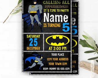 INSTANT DOWNLOAD - Batman Invitation, Batman Invites,Batman Superheroes Dark Knight,Batman Birthday Invitation,Superhero Birthday Invitation