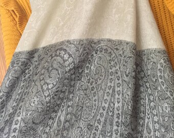 Gold Pashmina Paisley Self Print scarf,Yellow wrap with Green Paisleys,Ivory Pashmina,Pistachio Green,Headscarf,Womens Scarves,Tussled scarf