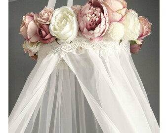 Floral Canopy, Crib Canopy, Baby Shower, Vintage Rose, Shabby Chic Decor, Nursery Decor, Floral Canopy, Baby Shower Decoration, Reading Nook