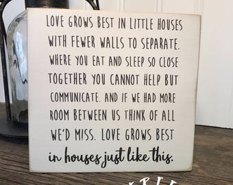 SHIPS FREE! Love grows best in little houses sign | Our Chunky freestanding quote block signs make great affordable gifts they'll love!
