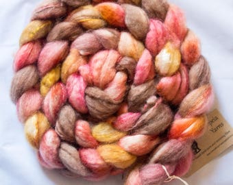 Rhea: BFL Silk hand dyed fibre tops 100g